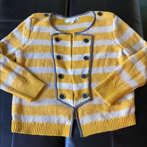 Ann Taylor Loft Mustard & Cream Striped Cardigan - Picture 9 of 14